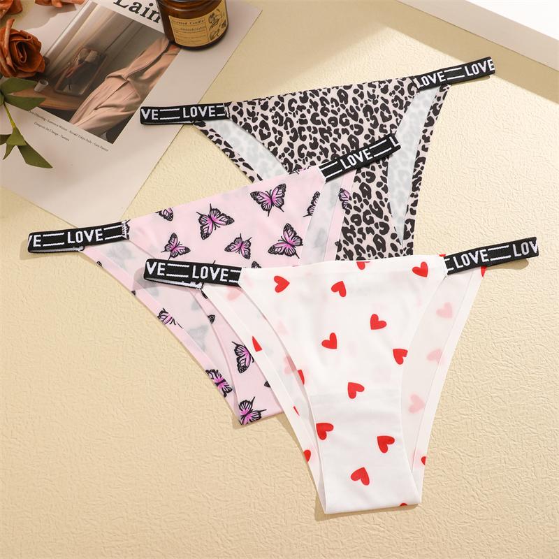 3Pcs Silk Seamless Women's Panties Sexy Flower Butterfly Briefs Fashion Leopard Bikini Female Letter Waist Comfortable Lingerie