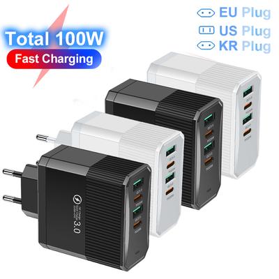 Celkový 100W 2USB 2PD Nabíječka Rychlá nabíječka pro iPhone 15 Pro Max Xiaomi 14 Oneplus 4 porty Cestovní zástrčka Adaptér pro rychlé nabíjení telefonu
