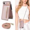 Crossbody peněženka na zip Kožené pouzdro pro iPhone 16 Pro Max 16E 15 14 Plus 13 12 11 X XR XS Držák na karty Popruh na krk Kryt se stojánkem