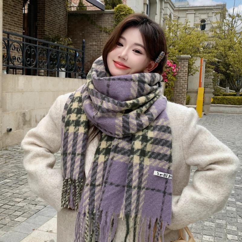 New Type of Enlarged Winter All Match Plaid Scarf for Women Thickened Shawl for Couples Tassel Student Warm Scarf for Men