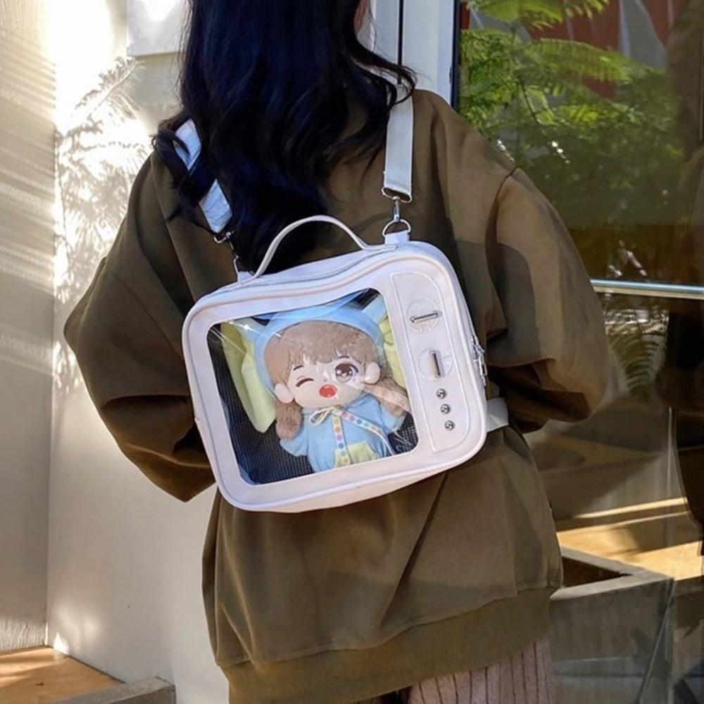 Large Capacity Transparent Layer Ita Bag PU Shoulder Bag Fashion TV Model Backpack DIY