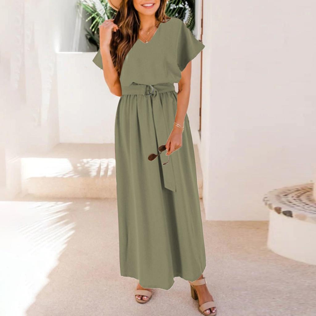 Women's Loose Belt Waist Color Large Swing Skirt Plus Size Dress