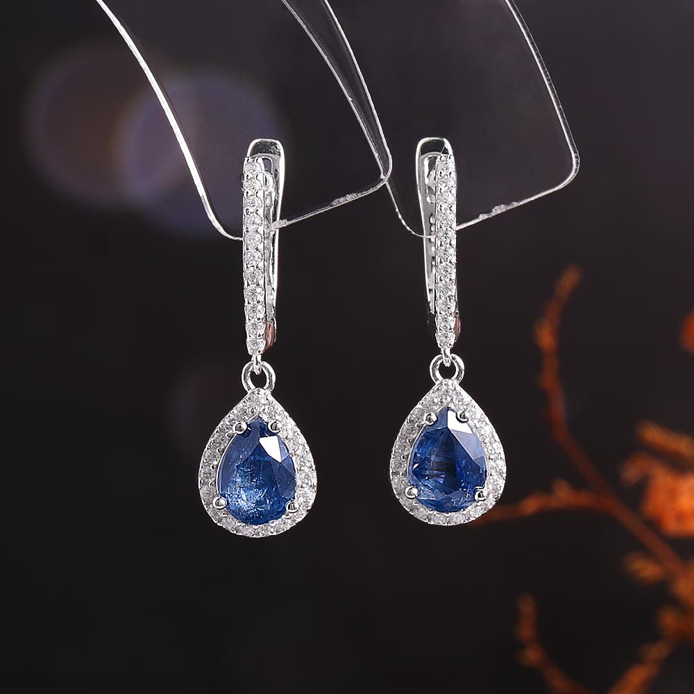 Gorgeous 925 Sterling silver clasp earrings natural Kyanite pear 6*8mm gemstones fine jewelry for women's Proposal Banquet gifts