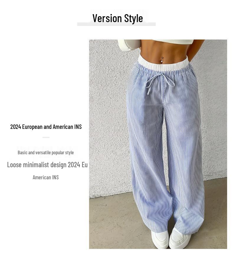 2025 European-American Women's Striped Straight-Leg Summer Trousers, Casual Thin Style