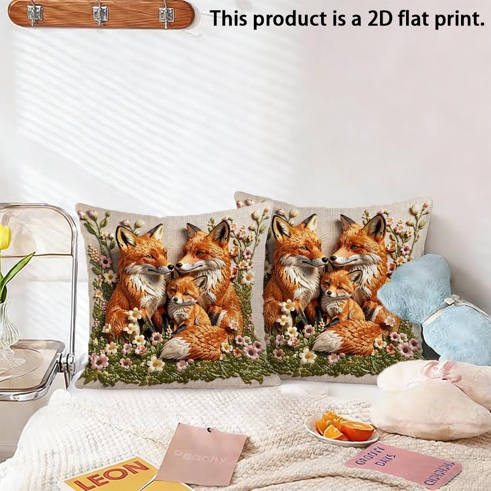2 Fundas de Cojín Decorativas Familia de Zorros Salvajes Cuadradas Florales para Decoración de Sofá de Casa Dormitorio Funda de cojín