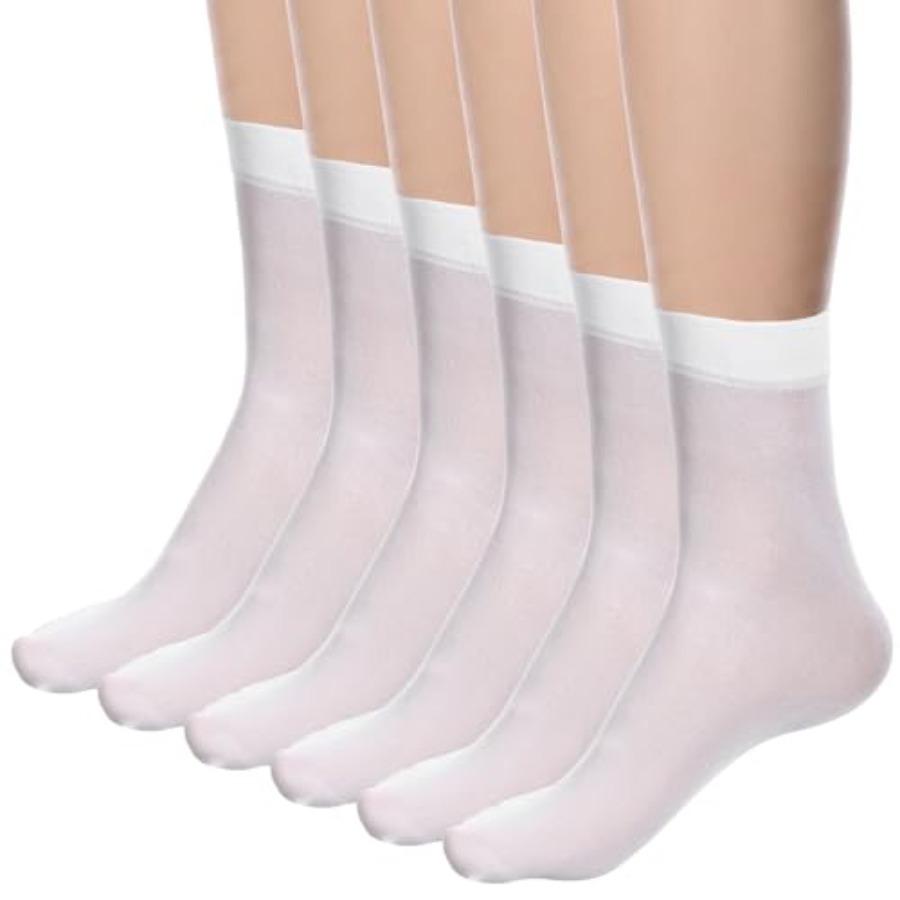 6 Pairs White Knee High Stockings, Sheer Knee High Stockings For Women, Stretchable Nylon Socks, White Knee-High Socks, Sock Wi