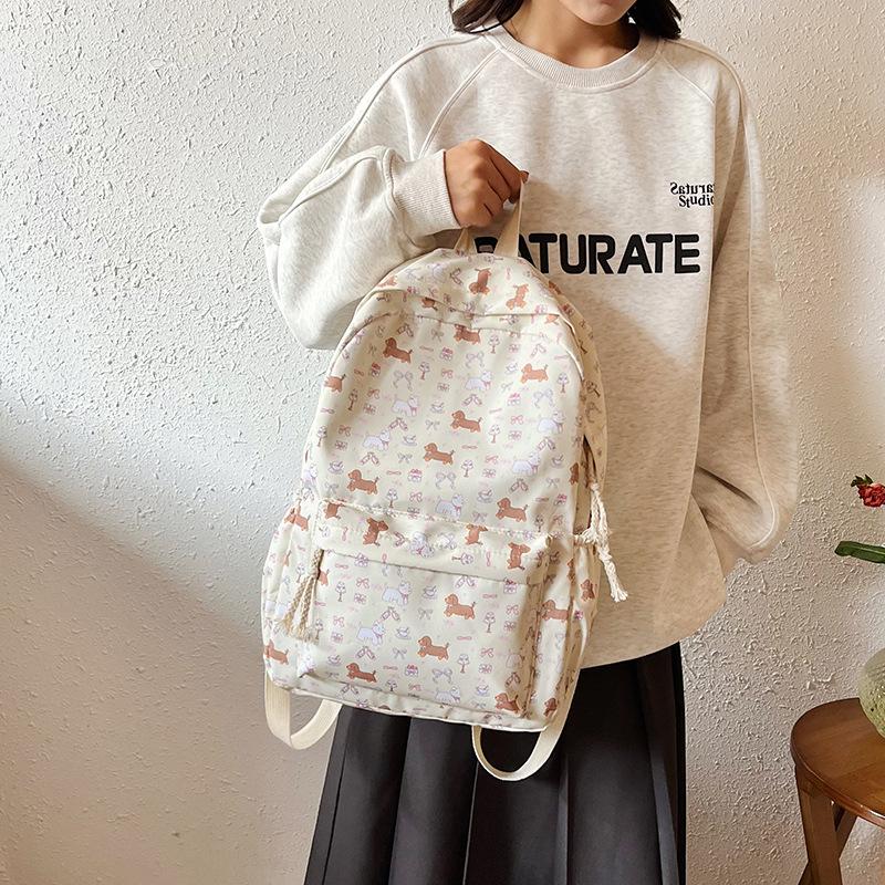 Cute Printed Puppy Dachshund College Style Backpack Student Schoolbag Portable Large Capacity Travel Shoulder Bag KTY