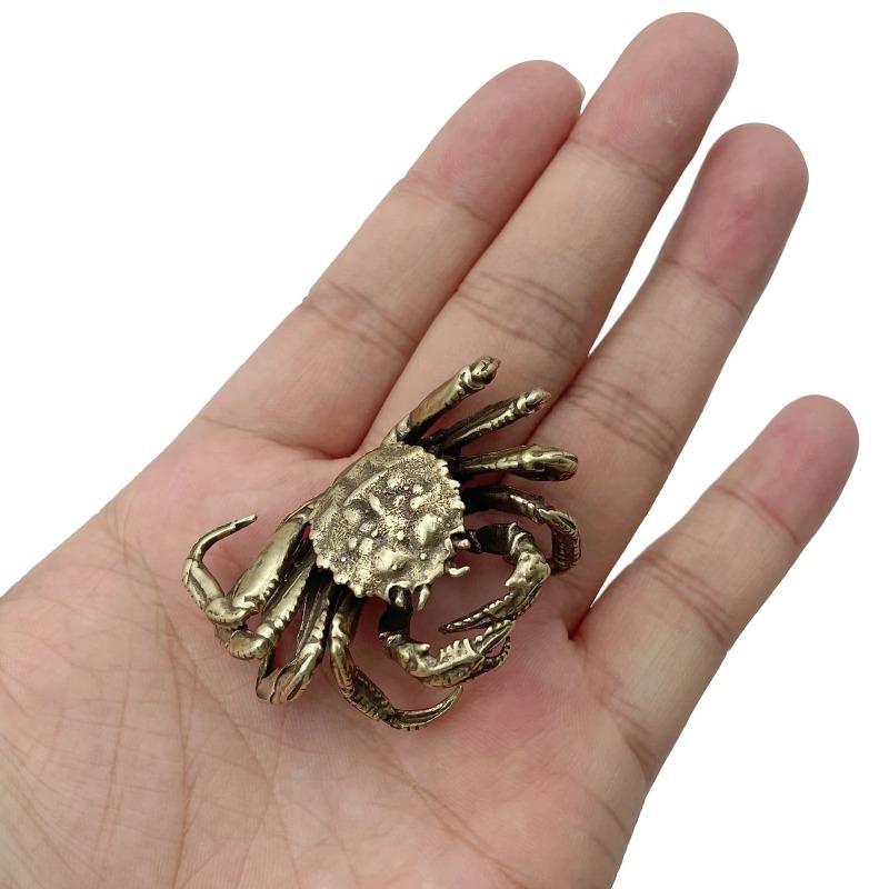 Antique Bronze Small Crab Statue Car Ornament Pure Brass Solid Animal Miniature Figurine Vintage Auto Decoration Accessories