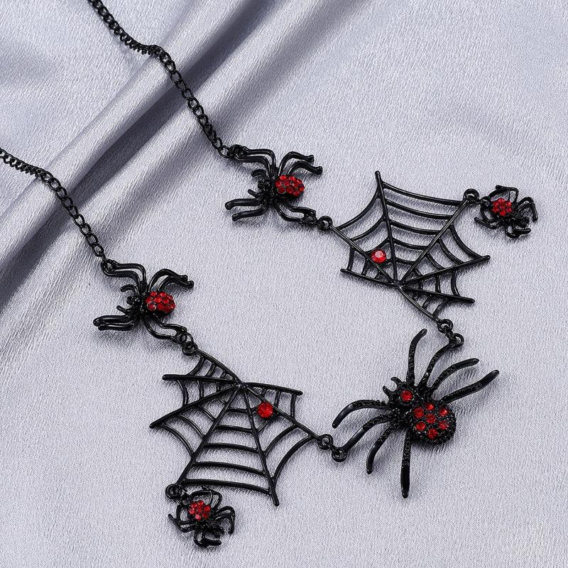 Vintage Gothic Spider Necklace Halloween Spider Net Pendant Necklace Punk Style Reptile Animal Jewelry for Women Girl