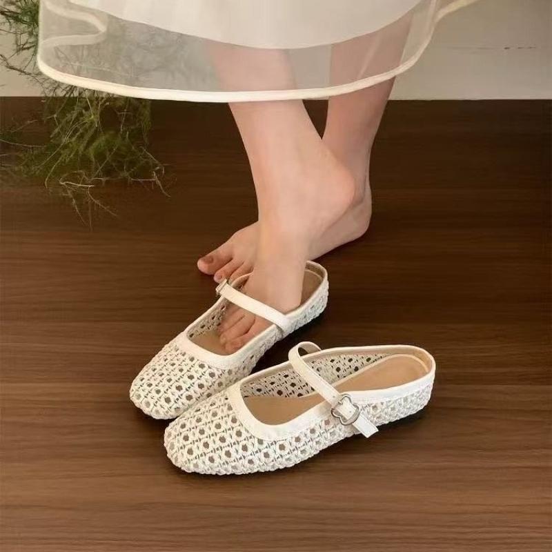 

Мода 2025 Новая летняя мода Низкий каблук Женские тапочки Элегантный круглый носок Ремешок с пряжкой Повседневные женские мюли 35 бежевый