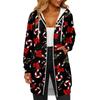 Women's Fashionable Christmas Printed Long Sleeved Drawstring Hooded Zipper Pocket Long Casual Sweatshirt Jacket