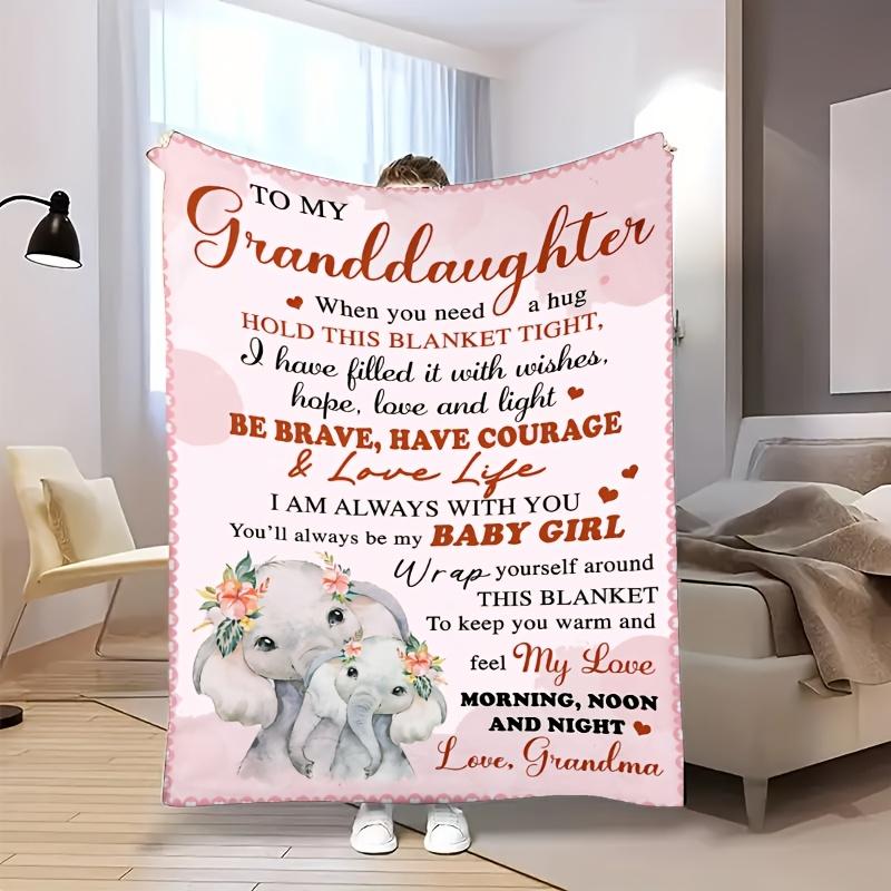 to My Granddaughter Blanket with Heartwarming Text and Adorable Elephant Design, Full of Love and Care