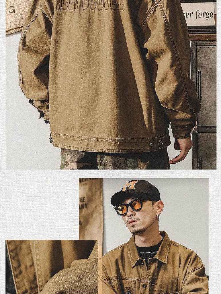 Men's Autumn Loose Fit Cotton Workwear Jacket - Trendy, Multi-Pocket, Plus Size, Casual Lapel Top