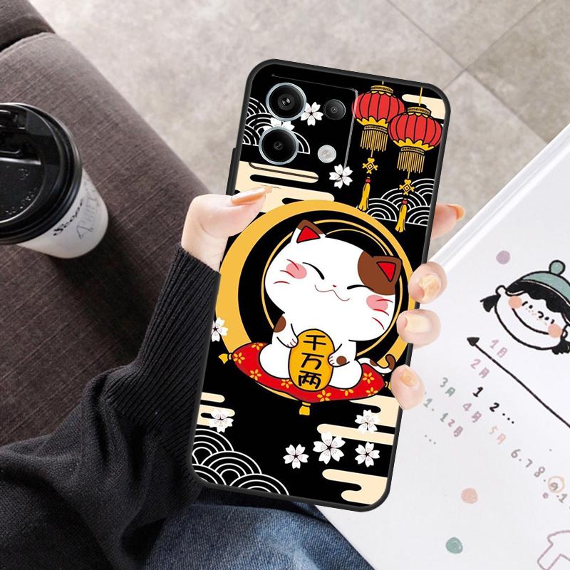 Japanese Lucky Cat Cover For Xiaomi Redmi Note 13 9 10 11 12 14 15 Pro Plus Case For Redmi 15 C 12C 13C 14C 10C