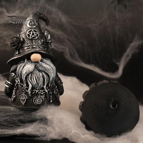 Unique Outdoor Witchy Gnome Halloween Gothic Resin Figurine, Dark Faceless Wizard Doll for Decorative Garden Figurine Desk Shelf, Spooky Home