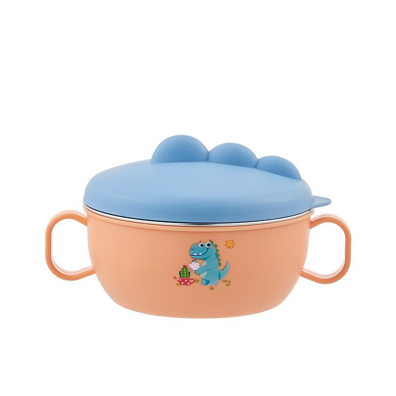 Dinosaur 316 Stainless Steel Baby Thermal Bowl Kids Feeding Bowl With Spoon Tableware оранжевый
