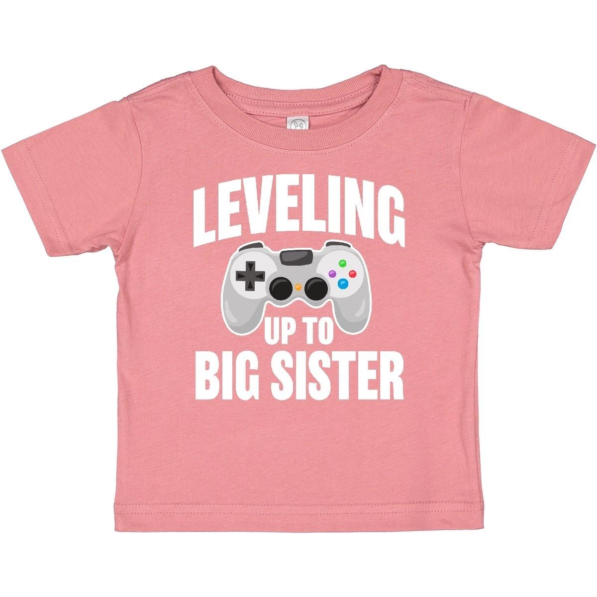 Inktastic Leveling Up To Big Sister Baby kids boys T-Shirt Family Sis Announcet Gamer 150