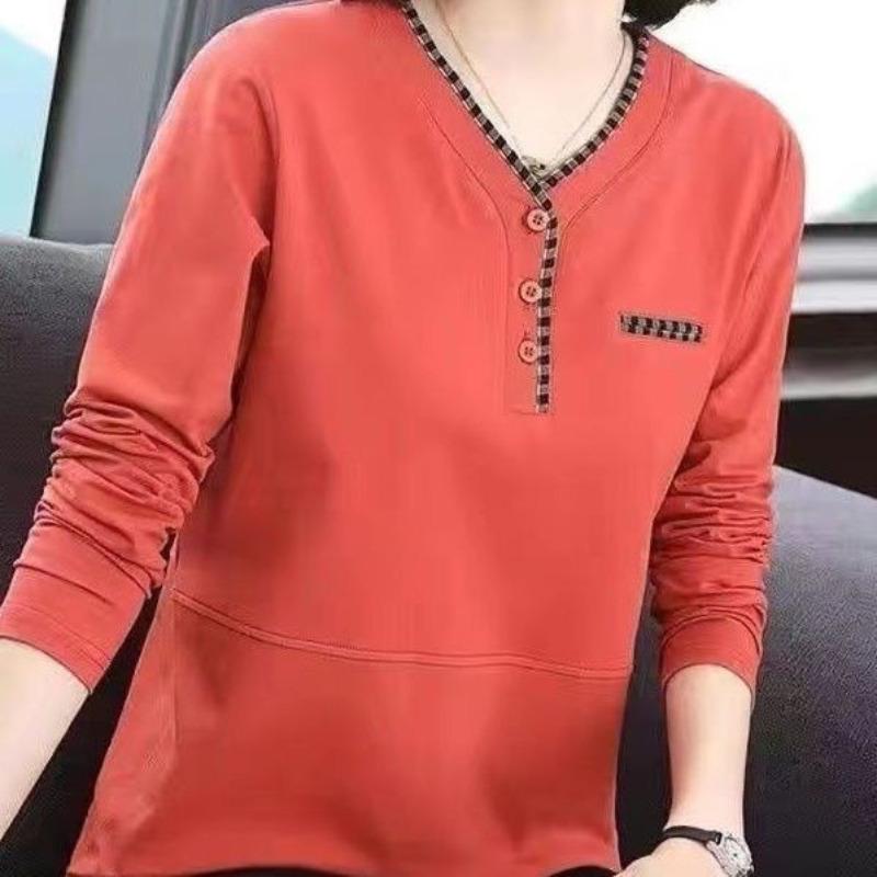 Long-sleeved T-shirt Women's Spring and Autumn Top Large Size New Middle-aged Mother Foreign Versatile Loose Meat-covering Bottoming Shirt