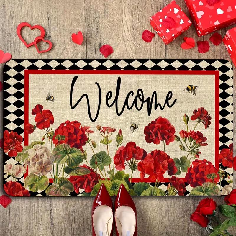 

VIKAMA Floral Welcome Doormat Non-slip Indoor/Outdoor Entrance Rug Living Room & Bedroom Floor Mat Valentine s Day Home Decor 40x60cm 16x24inch