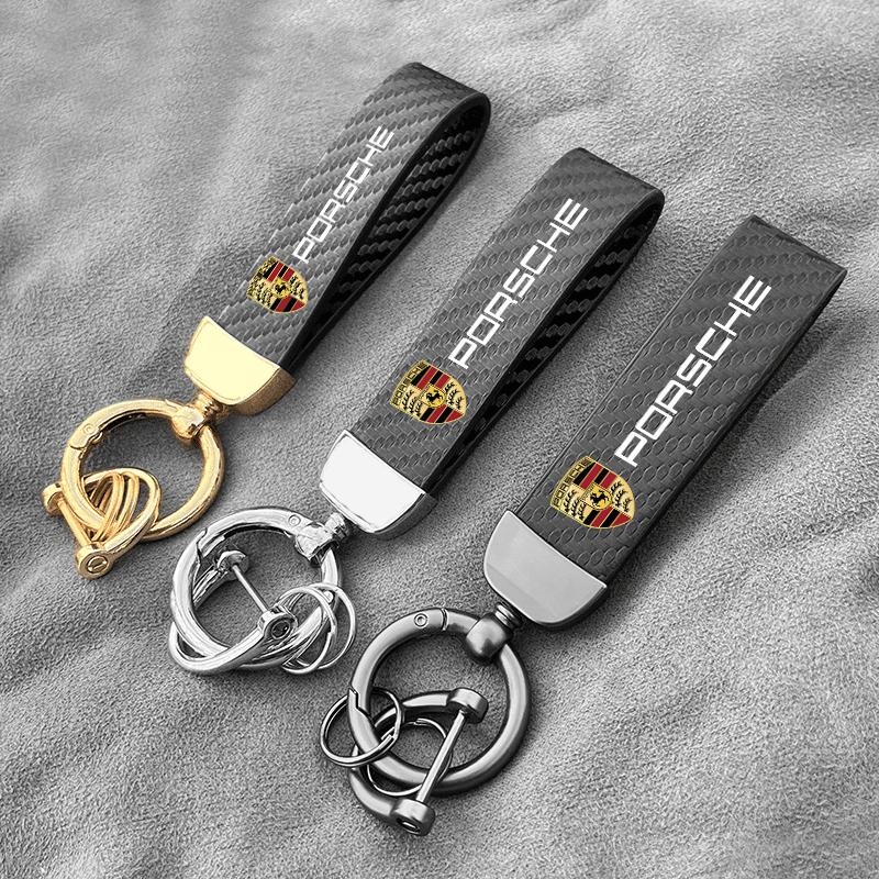 Car Accessories Decorat Carbon Fiber Keychain Keyring For Porsche Panamera Taycan 911 718 Macan Cayenne Boxster Cayman 918 Pajun