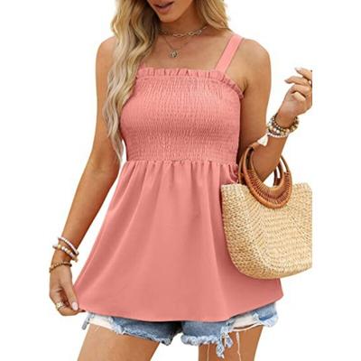 Summer Strap Tank Top Shirts Women 2023 Casual Sweet Blouses Sexy Pullover Solid Ruffle Top Clothing Elegant Blusas  25784