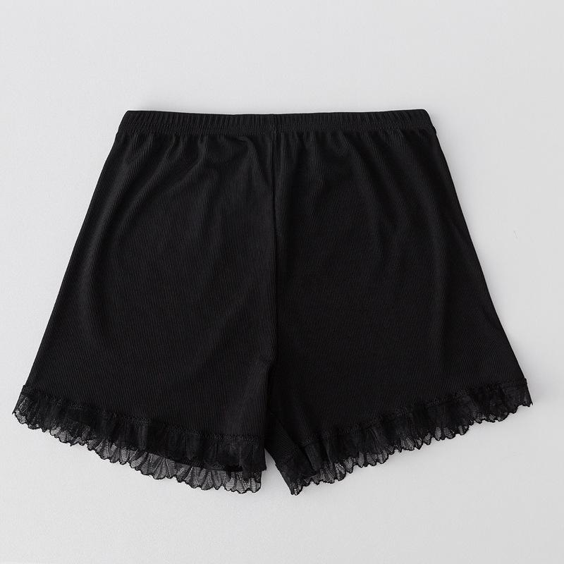 Spring-Summer Women's Ice Silk Lace Trim Leggings with Vertical Stripes and Anti-Exposure Three-Point Safety Design