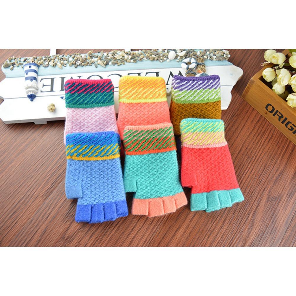 Children's Fashion Half-finger Thermal Gloves, Autumn and Winter Cycling Painting Leaking Finger Gloves, Student Gloves