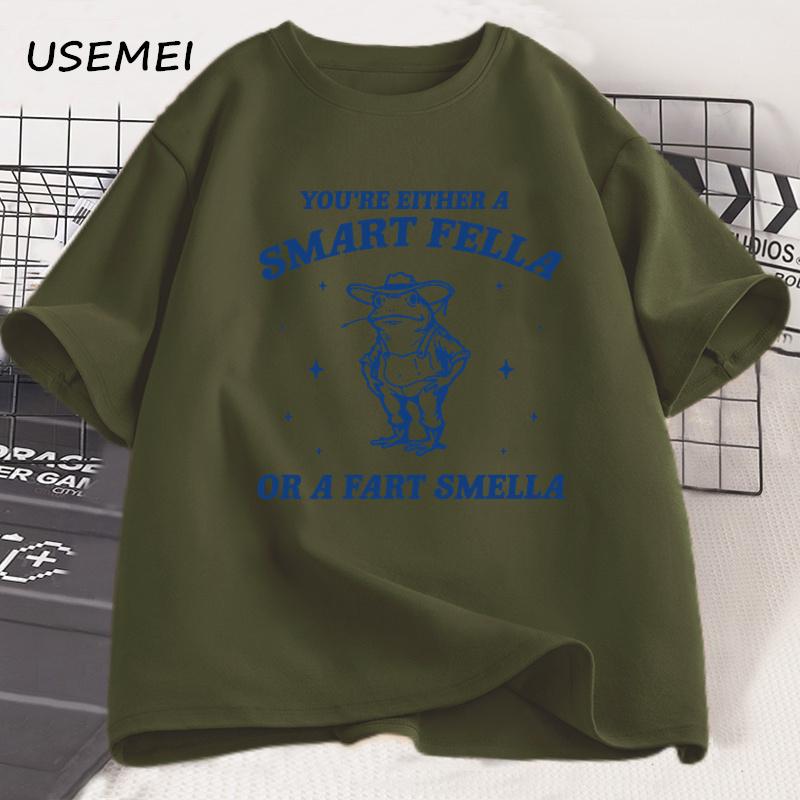 Men's Graphic T Shirts Are You A Smart Fella or Fart Smella Vintage Style T Shirt Retro Cartoon Tshirt Weird  Cowboy Frog Tees
