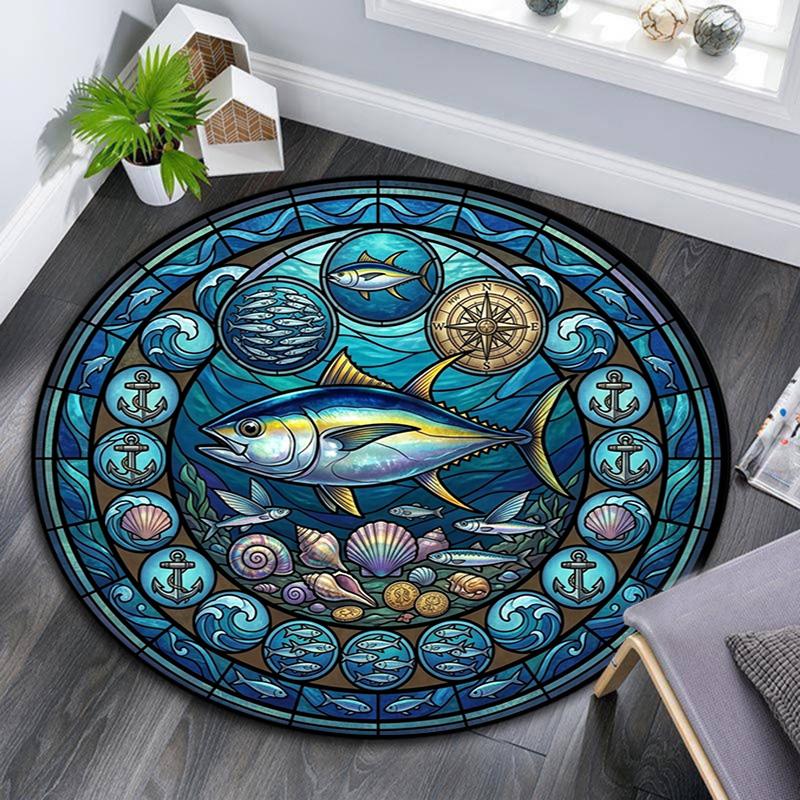 Marine Life Glass Round Area Rug Under Office Chairs Bedroom Living Room Home Decor