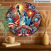 2D Flat, 1pc Vintage Patriotic Independence Day Aluminum Wall Decor - Statue of Liberty with Fireworks, American Flag Colors - Heavy-Duty Rustproof