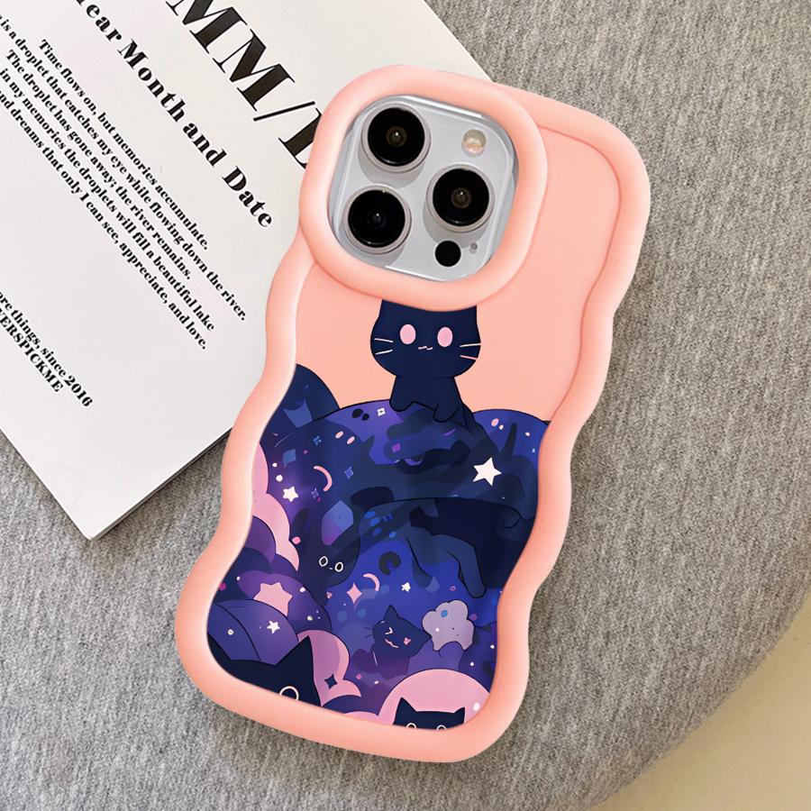 Soft Phone Cover Case for iPhone 15 Plus 13 11 14 XR 16 Pro Max 17 Air 8 12 Black Cat Starry Night