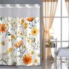 No Hook Yellow Floral Shower Curtain With Snap-in Fabric Liner, Sheer Top Window, Waterproof Double Layer Bathtub Curtain