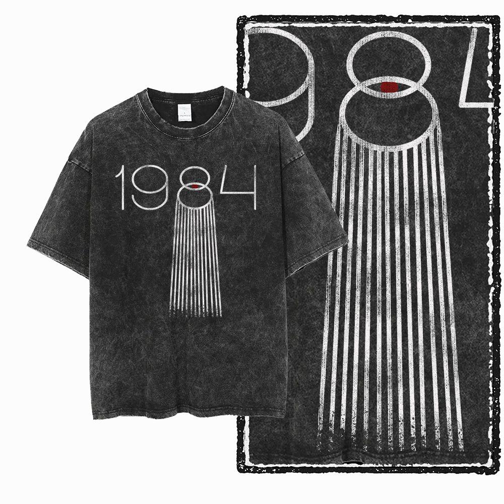 G02 Exclusive 100% Cotton Big Size 1984 Graphic Men T-shirt | Acid Washed  Streetwear Cool Vintage O-neck Men's Tee Tshirt
