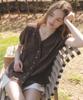 Tilaidai Check Frill V-Neck Blouse [Tisu07Bl06]_Brown