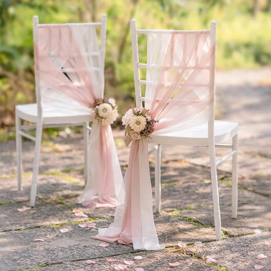 50PCS 17x250cm Chiffon Wedding Chair Sashes Setting  Sage Green Gauze Sheer Vintage Birthday Party Festival Chair Decoration