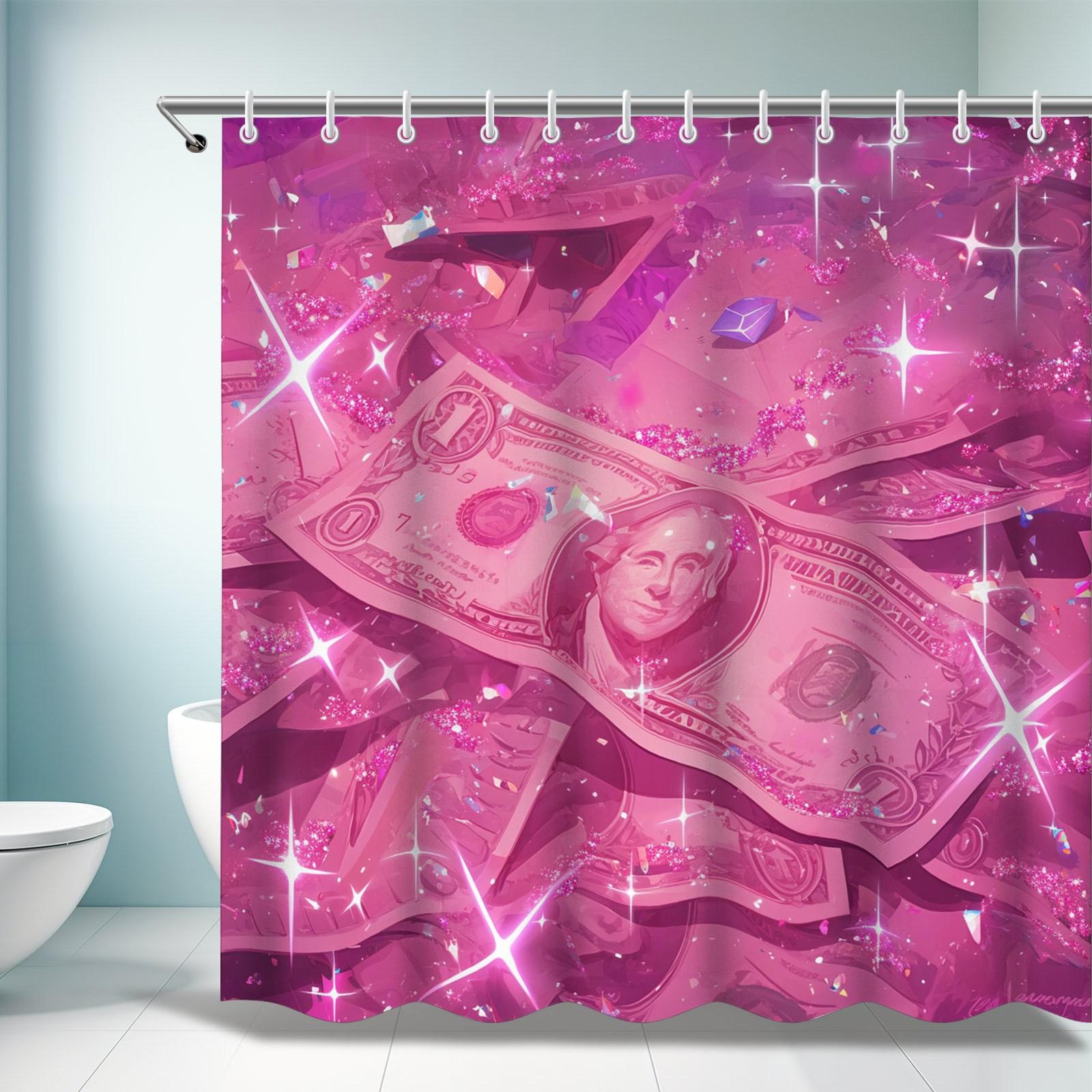 

Money Theme Peva Shower Curtain - Dollar Bill & Gemstone Print, No-Hole Design, Easy Install, Aesthetic Bathroom Decor W60H190(CM)-1 Pcs