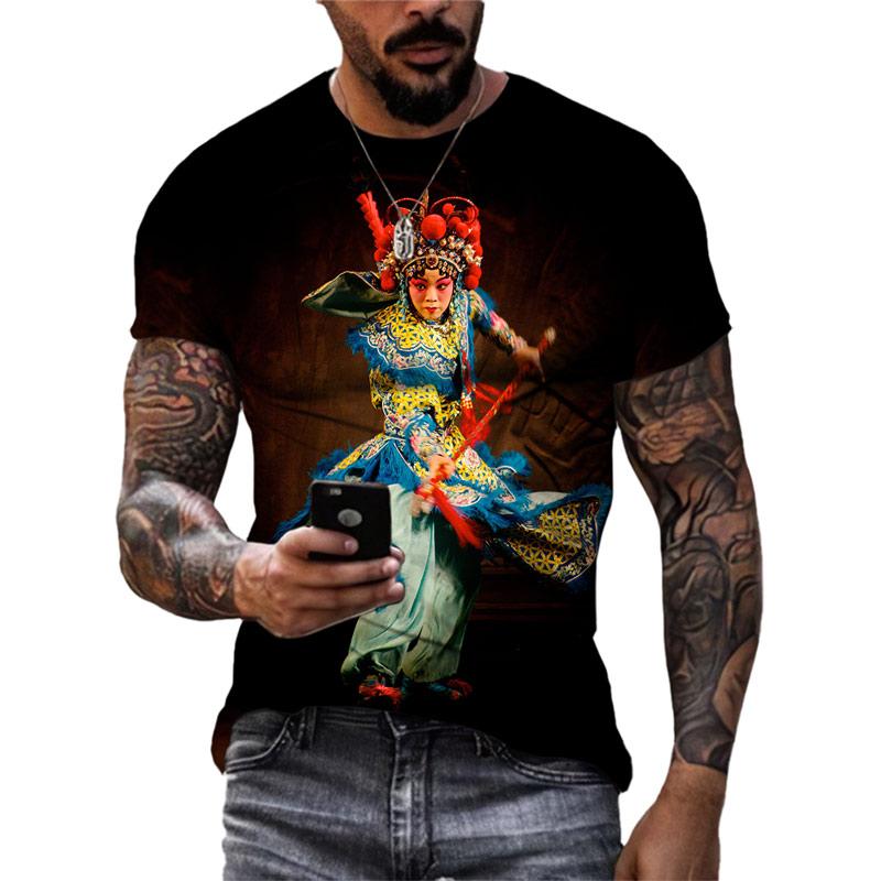 

Нова мода 3D Китайська пекінська опера Графічні футболки Трендові чоловічі футболки з принтом у вуличному стилі Традиційний драматичний візерунок Топи з круглим вирізом 6XL