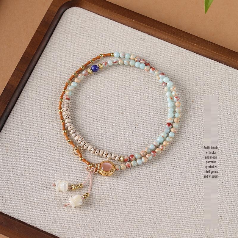 Elegant Shoushan Stone Layered Beaded Bracelet: Women's Light Luxury, Exquisite High-End National Style DIY Accessory