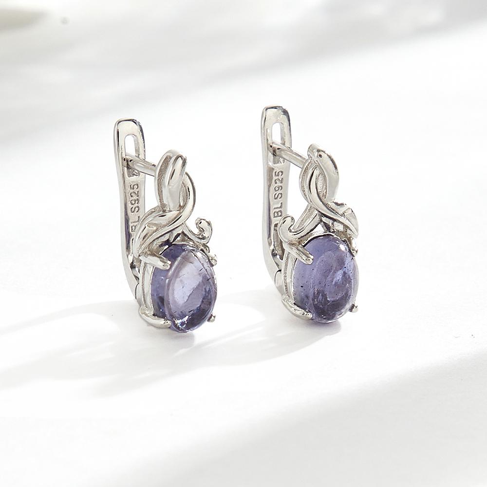 925 Sterling Silver Tree Leaves Design Earrings Natural Iolite oval6*8mm gemstones Exquisite fine jewelry for party banquet wear