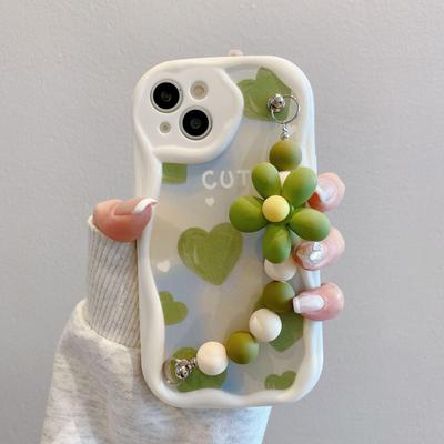 Vollbild Hülle mit Herz- und Blumenmuster und Armband für Apple 13/15 Pro Max, Sturzsicheres Design