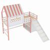 Children's Bed 90 X 200 Cm Attic Design Safety Ladder Safety Slide, Multi-Level Storage Compartments Multifunctional Solid Wood Single Loft Bed Pink