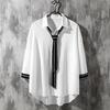 Spring Autumn Popular INS Short Sleeves Japanese Style Casual Shirt Men's Loose-Fit White Collar Button-Up Top for Summer
