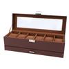 Watch Box for Men Leather 6 Slot 2 Layer Watch Display Case for Watch Jewelry Collection Storage Brown