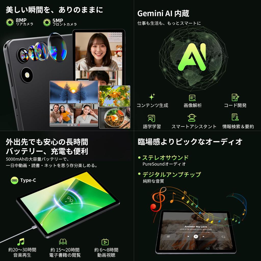 Android 15 Tablet mit Bluetooth GMS Widevine Face Wireless Split und inklusive Stift [Erstes Tablet mit großem Bildschirm] 10-Zoll Wi-Fi, 18GB+128GB+1TB