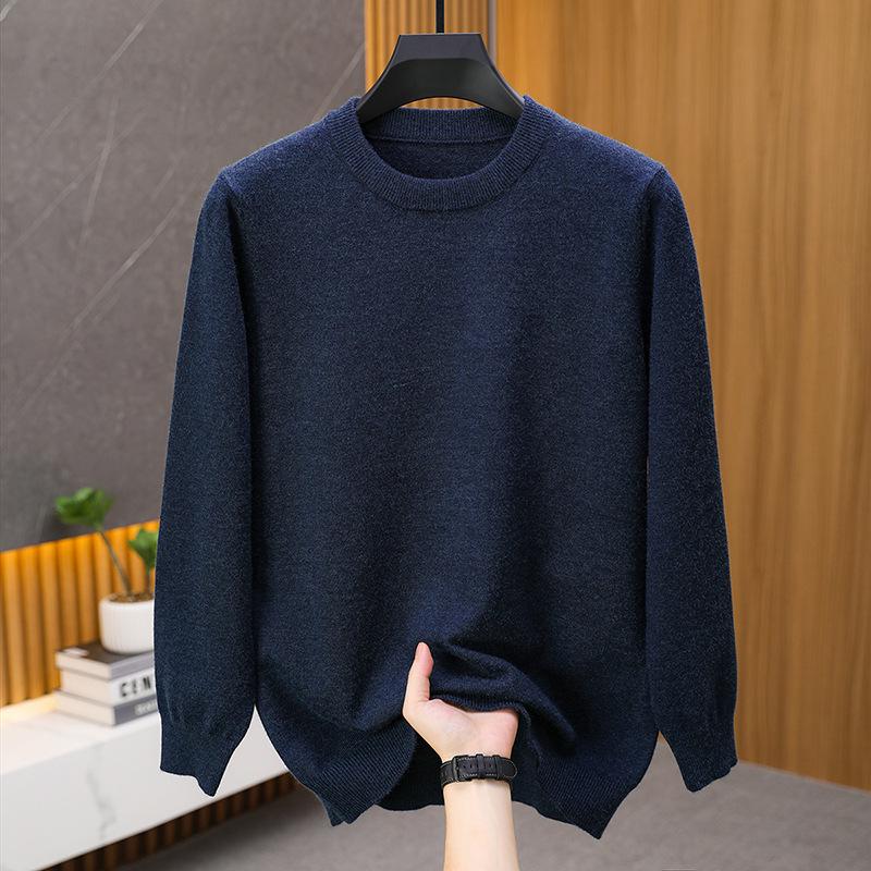 Men's Casual Loose Knit Sweater - 2024 Autumn/Winter Warm Solid Color Round Neck Pullover