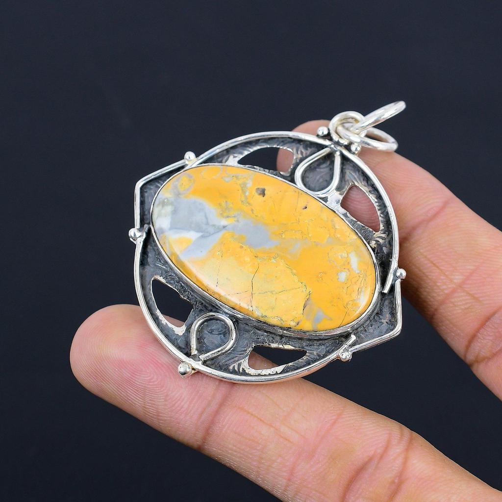 925 Silver Oval Maligano Jasper Gemstone Birthday Wedding Elegant Ethnic Pendant