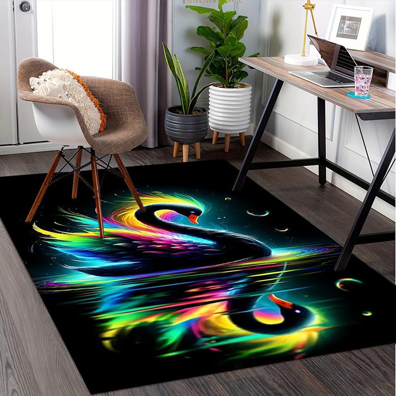 Colorful Swan Chair Mat Office Carpet, Oversized Rug for Home Decor, Sofa Mat, Desk Pad Gift, Suitable for Bedroom, Living Room, Various Rooms