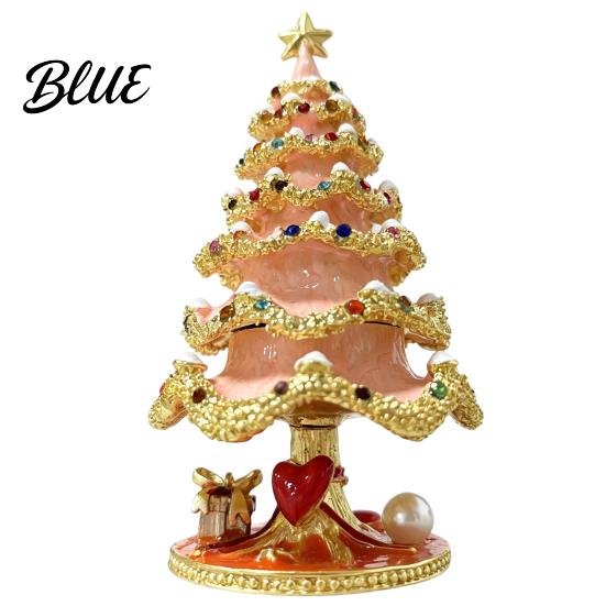 Holiday Gift for Women Christmas Tree Jewelry Box Enamel Inlay Alloy Organizer Luxury Metal Case Compact Decorative Ornament Dressing Table