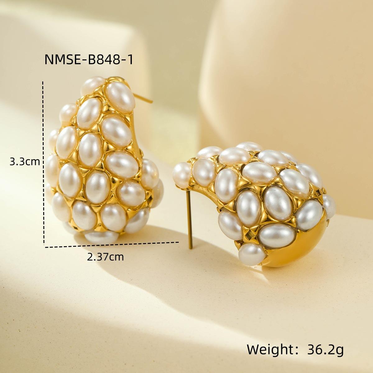 GEMCHIC Women s Vintage Ins Fashion Titanium Steel Drop Shape Pearl Plated 18K Gold Earrings Stud