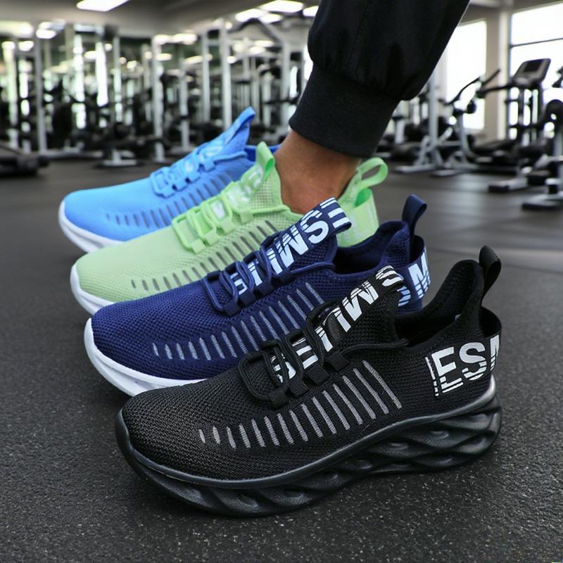 Men Running Walking Knit Shoes Fashion Monochromatic Casual Men Sneakers Breathable Sport Athletic Gym Lightweight Running Shoes
